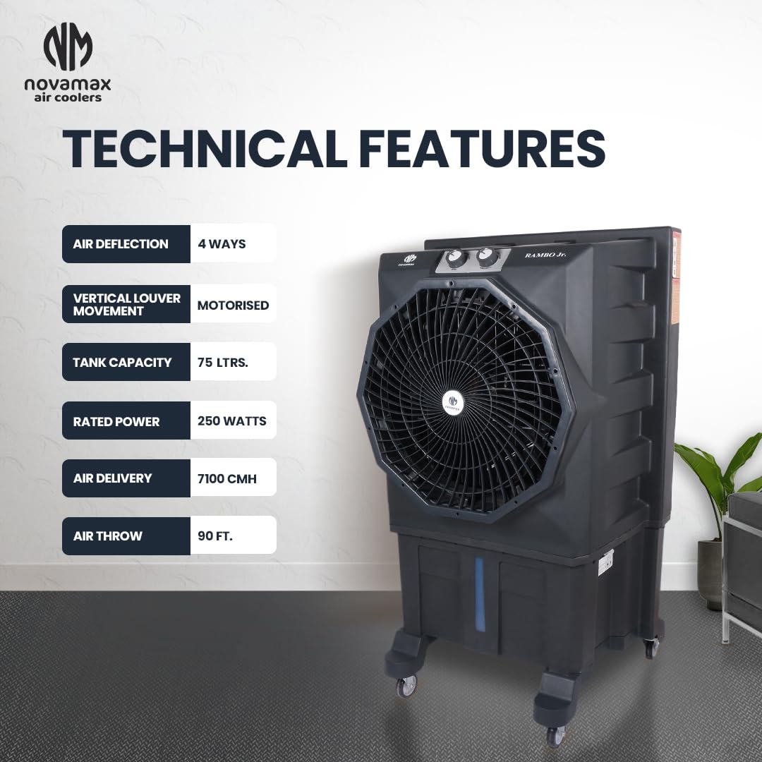 Novamax Rambo Jr 75L Desert Air Cooler Auto Swing